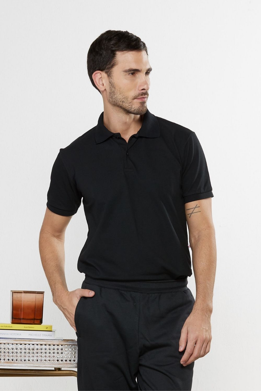 CAMISA POLO MASC PIQUET MC CORES-PRETO