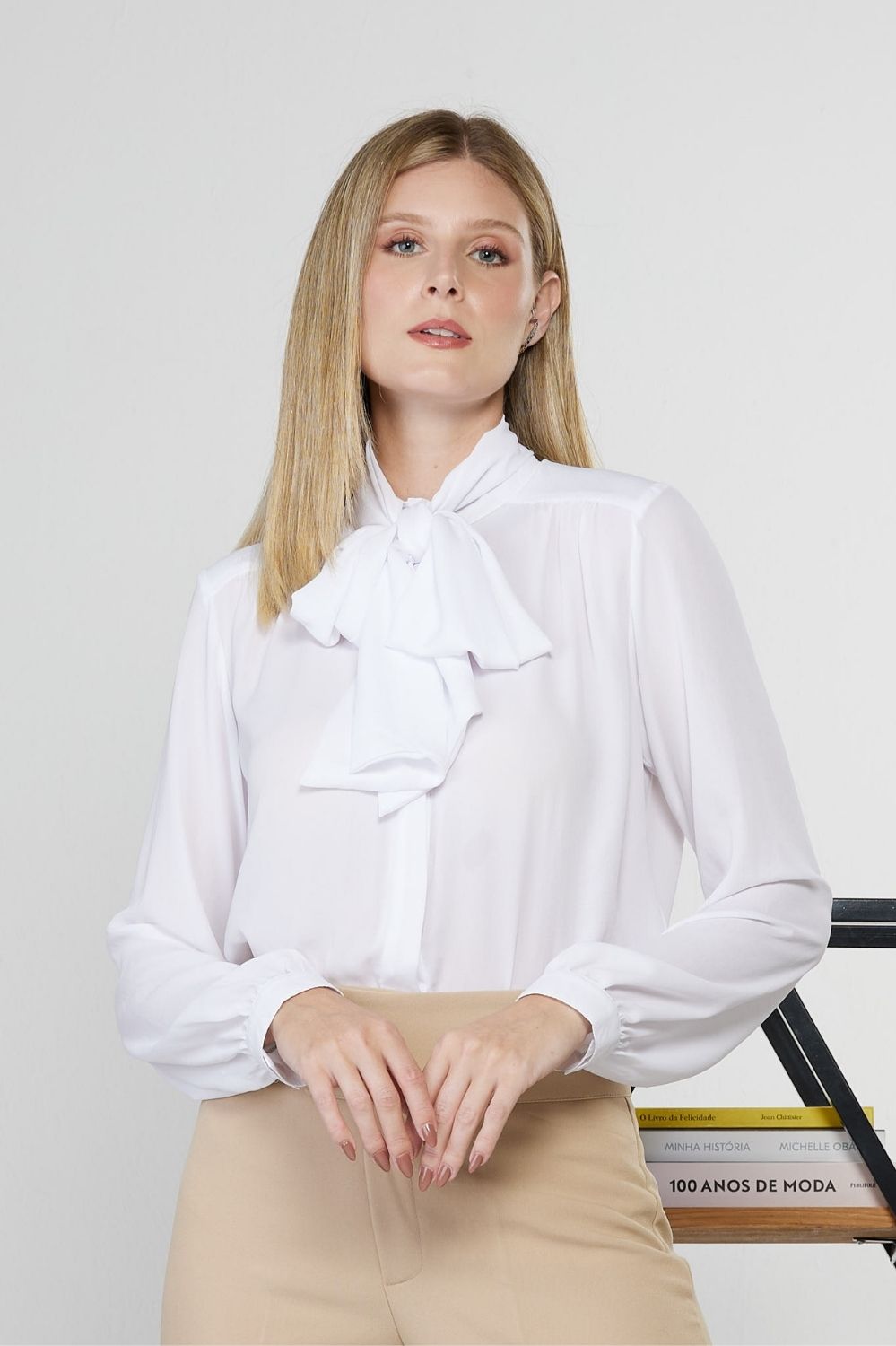 BLUSA G LACO CREPE SABIA BCO ML-BRANCO