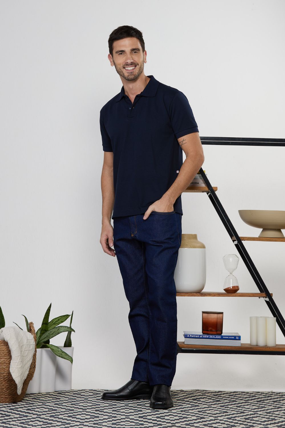 CALCA MASC ROVIAN JEANS C/ELASTANO-MARINHO